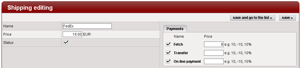 Shipping method form