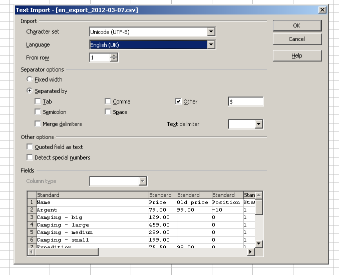 Importing data to OpenOffice.org Calc