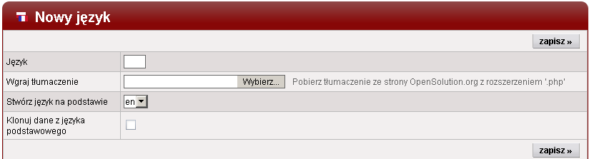 Formularz nowego języka