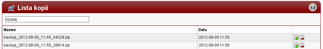 Lista kopii zapasowych