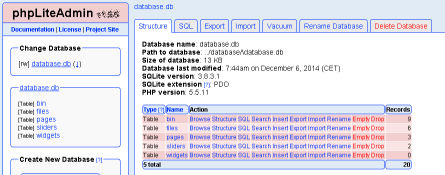Zrzut ekranu menedżera bazy danych