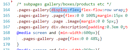 Zrzut ekranu kodu z użyciem display:flex