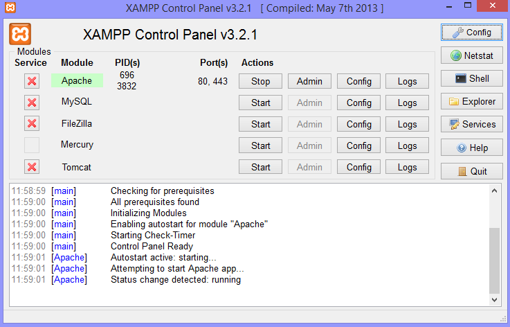 Xammp test server